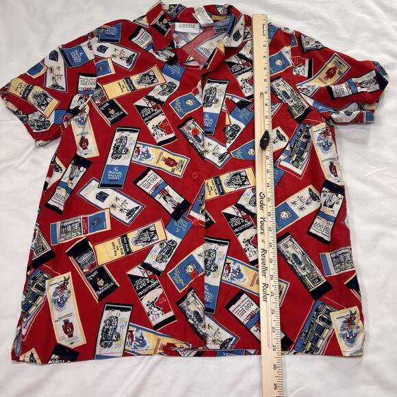 Liz Golf Shirt Women's Size M Red Travel Print Button Short Sleeve Vintage 90s - Picture 4 of 13